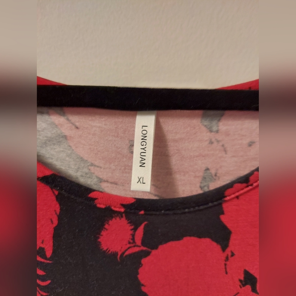 Floral Long Sleeve Dress - Black and Red XL - Picture 3 of 6